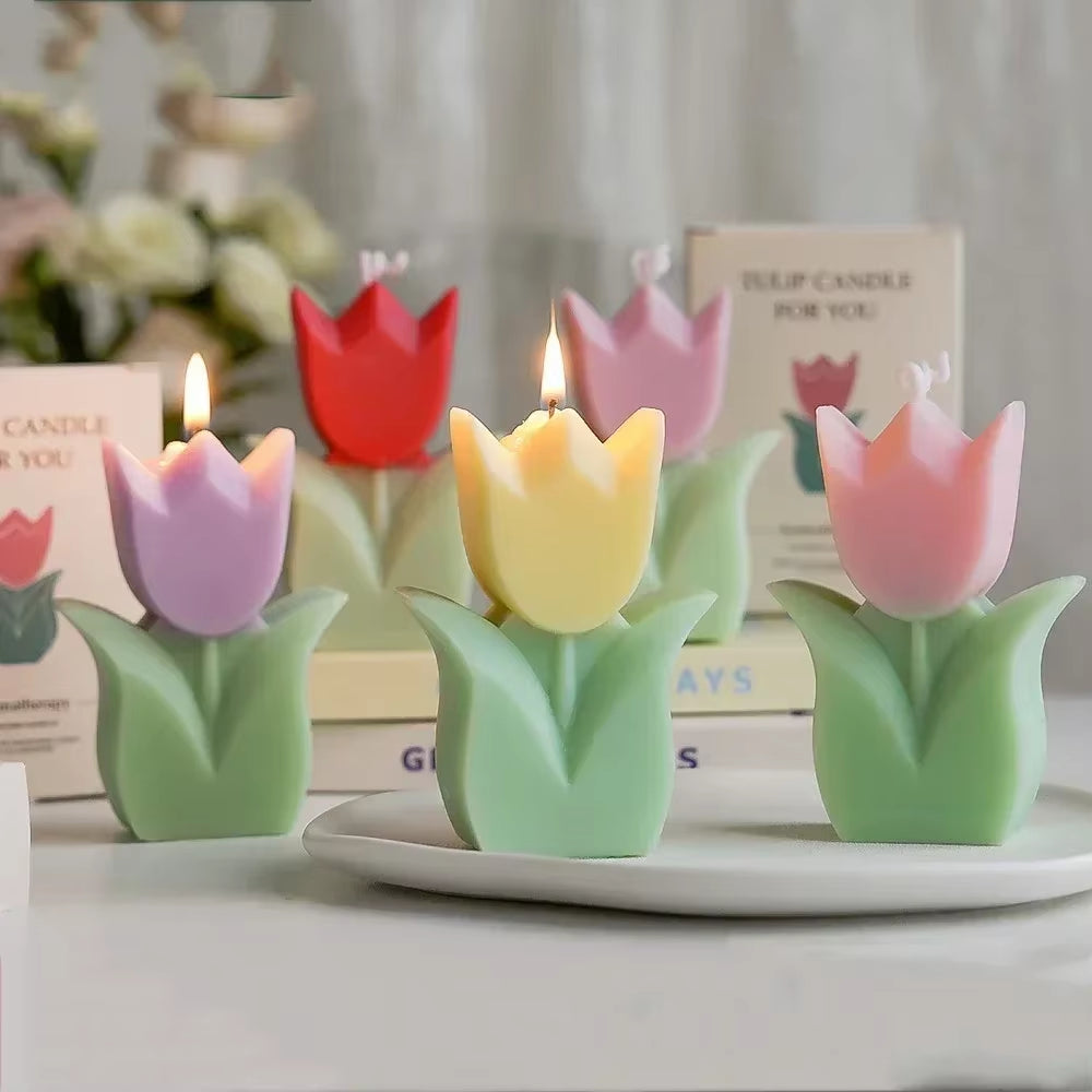 Creative Wedding Guest Gift Candles Tulip Flower Aromatherapy Candle Aesthetic Room Decor Aromatic Candles Girl Birthday Gifts