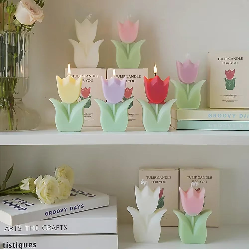 Creative Wedding Guest Gift Candles Tulip Flower Aromatherapy Candle Aesthetic Room Decor Aromatic Candles Girl Birthday Gifts