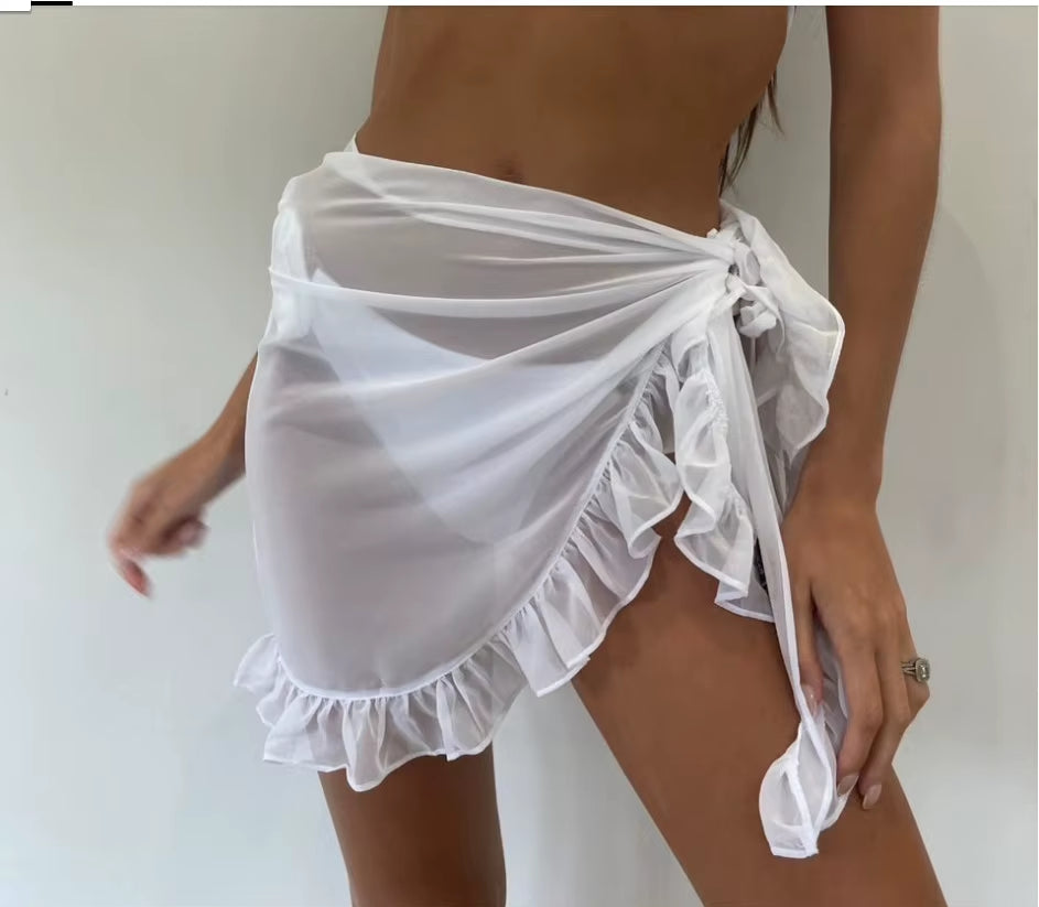 6 Colors Ruffle Bikini Cover Ups Short Skirt for Women 2024 Summer Sun Protection Sarong Bikini Beach Dress Brazilian Sarong