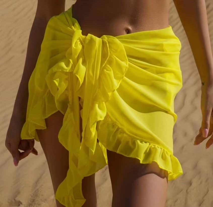 6 Colors Ruffle Bikini Cover Ups Short Skirt for Women 2024 Summer Sun Protection Sarong Bikini Beach Dress Brazilian Sarong