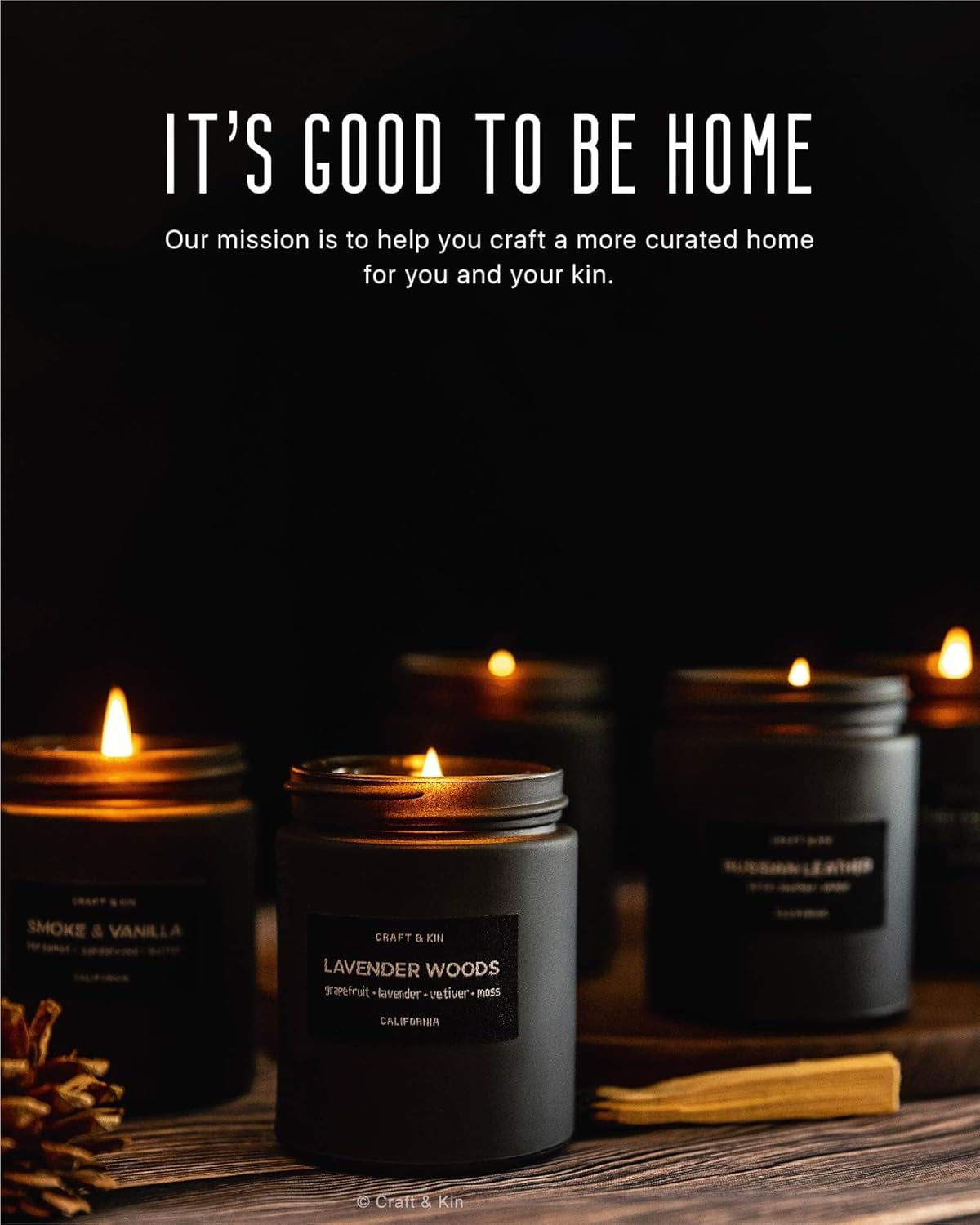 Premium Pine & Clove Candle | Black Scented Candles for Home | Long Lasting with 45 Hour Burn Time, 7.6Oz | Made with Soy | Aromatherapy at Home | Gifts for Men